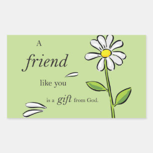 Friend Gift From God, Daisy on Green, Religious Rectangular Sticker