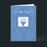 Friend Hanukkah Wishes Blue Menorah Holiday Card<br><div class="desc">Wish a dear Friend of yours Happy Hanukkah with this elegant blue and white menorah. A card about celebration and friendship. Perfect for this special holiday.</div>