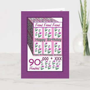 FRIEND - Happy 90th Birthday - Pink Heart Flowers Card