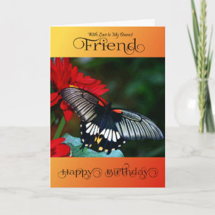 Friend - Happy Birthday - Black Butterfly Card