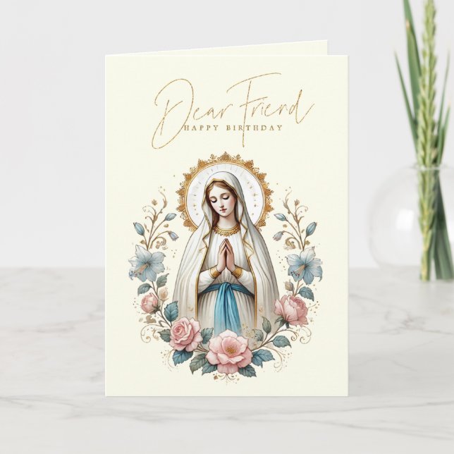 FRIEND Happy Birthday Floral Religious Thank You Card (Front)