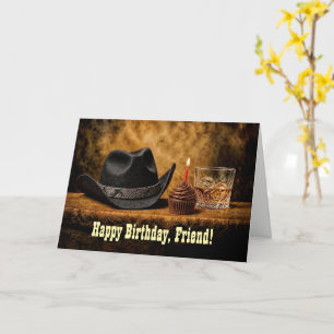 Friend Happy Birthday Western Whiskey Funny Card