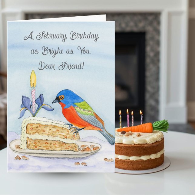 Friend Happy February Birthday Painted Bunting Card (Creator Uploaded)