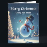 Friend Happy Snowman Hot Chocolate Christmas Card<br><div class="desc">Cute Happy Snowman Hot Chocolate Christmas for your Friend</div>