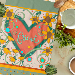 Friend Heart Fun Chic Floral Stylish Daisy  Tea Towel