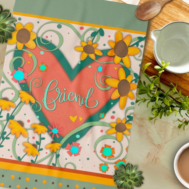 Friend Heart Fun Chic Floral Stylish Daisy  Tea Towel (Creator Uploaded)