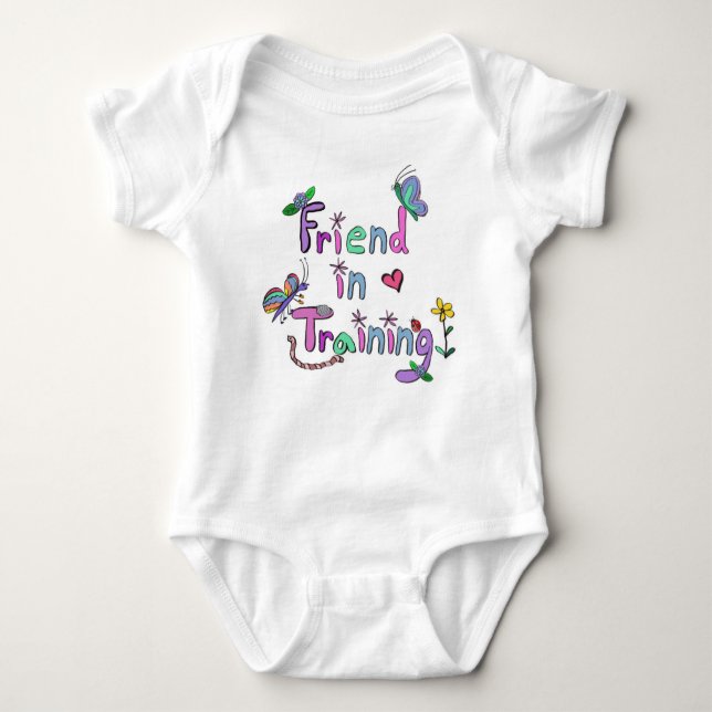 "Friend in Training" Light Pastel Baby Bodysuit (Front)
