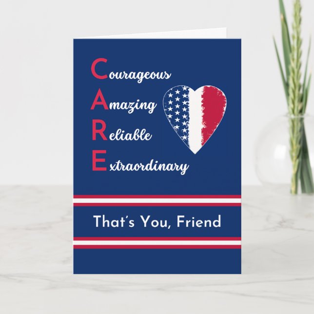 Friend Nurses Day Patriotic with CARE and Heart Card (Front)