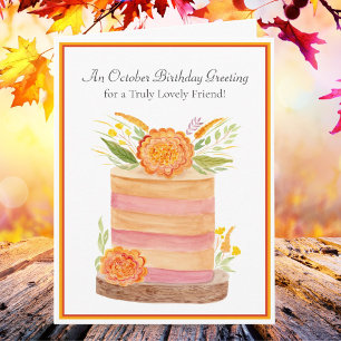 Friend October Birthday Marigolds on Cake Card