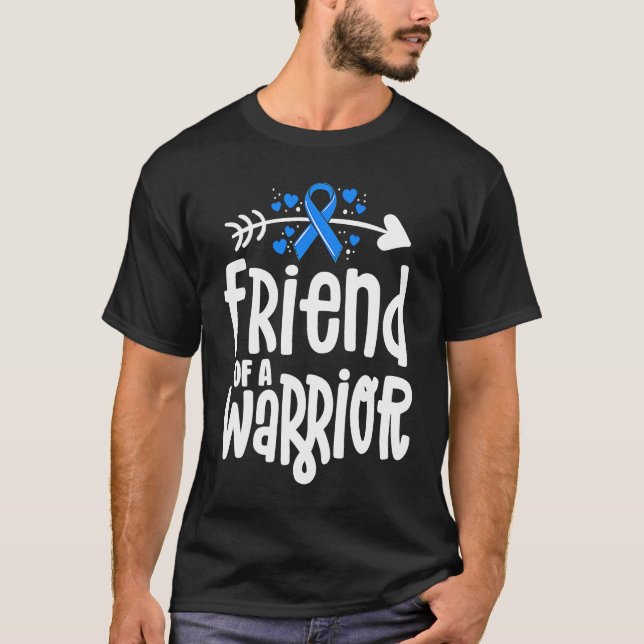 Friend Of A Warrior Support Team Blue Ribbon Aware T-Shirt (Front)