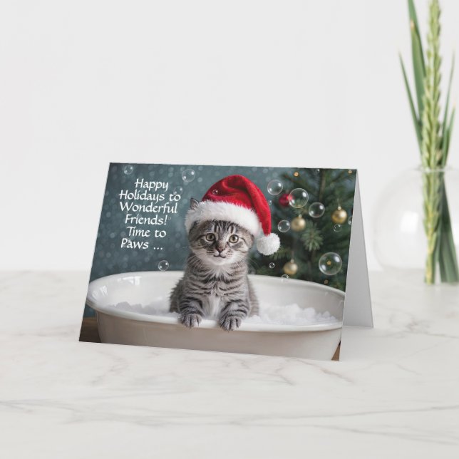 Friend or Friends Christmas Holiday Cute Tabby Cat Card (Front)