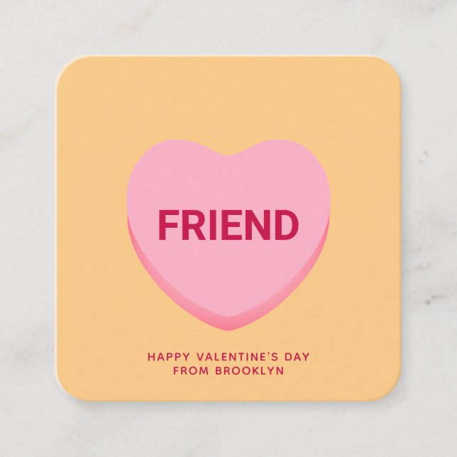Friend orange conversation heart Valentine's card (Front)