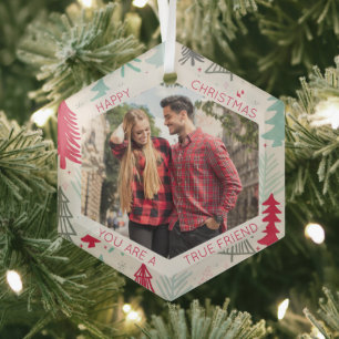 Friend Photo Doodle Trees Hexagon Glass Ornament