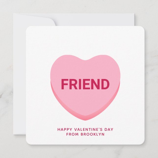 Friend pink conversation heart Valentine's card (Front)