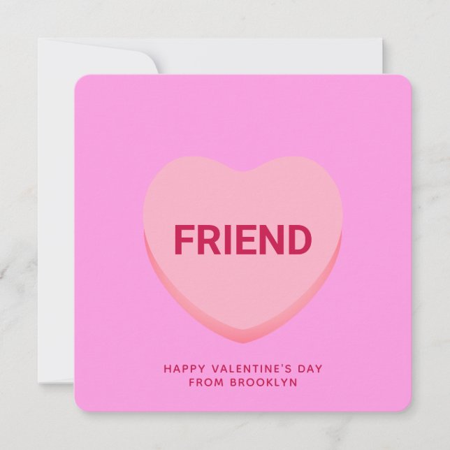 Friend pink conversation heart Valentine's card (Front)