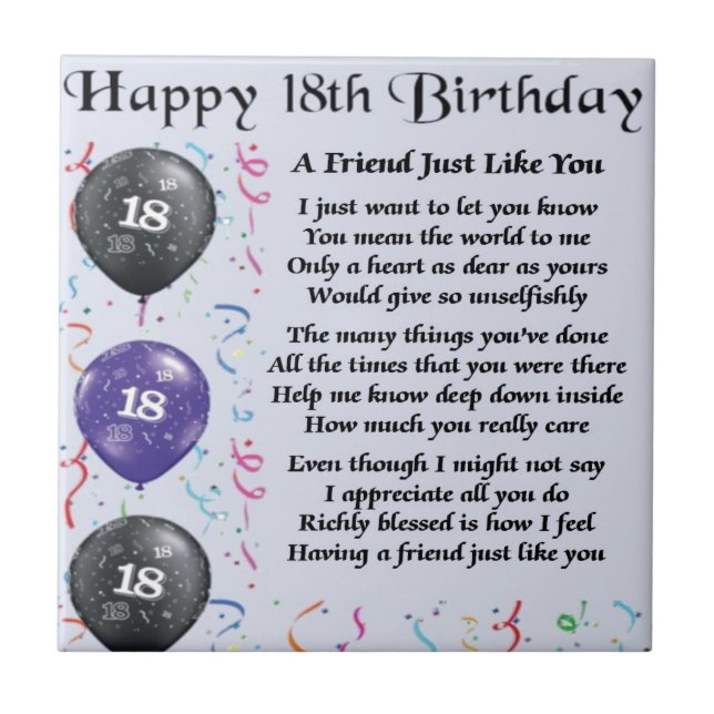 Friend Poem 18th Birthday Tile (Front)