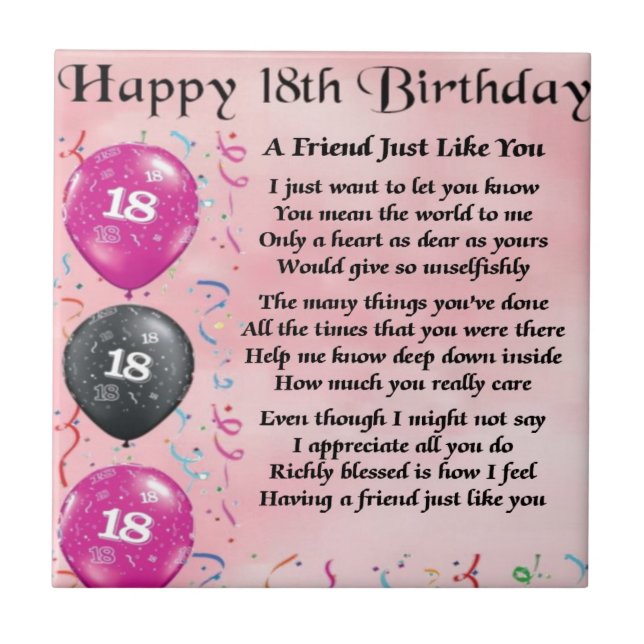 Friend Poem  18th Birthday Tile (Front)