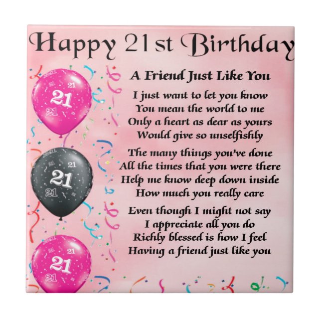 Friend poem - 21st Birthday Tile (Front)