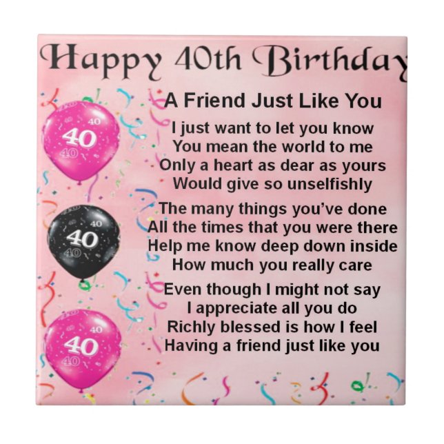 Friend Poem - 40th Birthday Tile (Front)