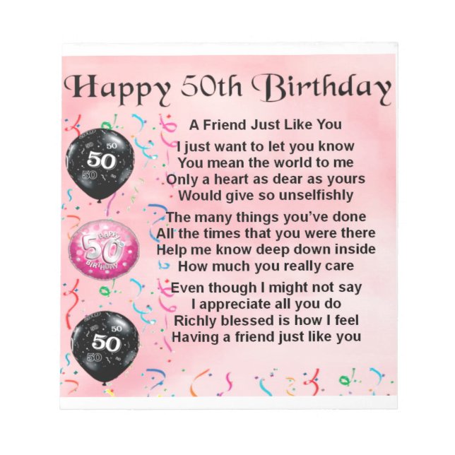 Friend Poem - 50th Birthday Notepad (Front)