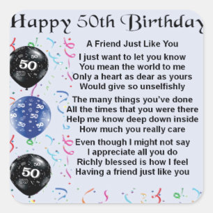 Friend Poem 50th Birthday Square Sticker