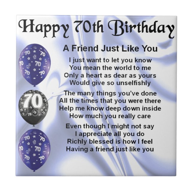 Friend Poem - 70th Birthday Tile (Front)