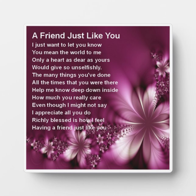 Friend Poem Plaque  -  Flowers  Design (Front)