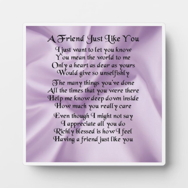 Friend Poem Plaque  -  Lilac Silk  Design (Front)
