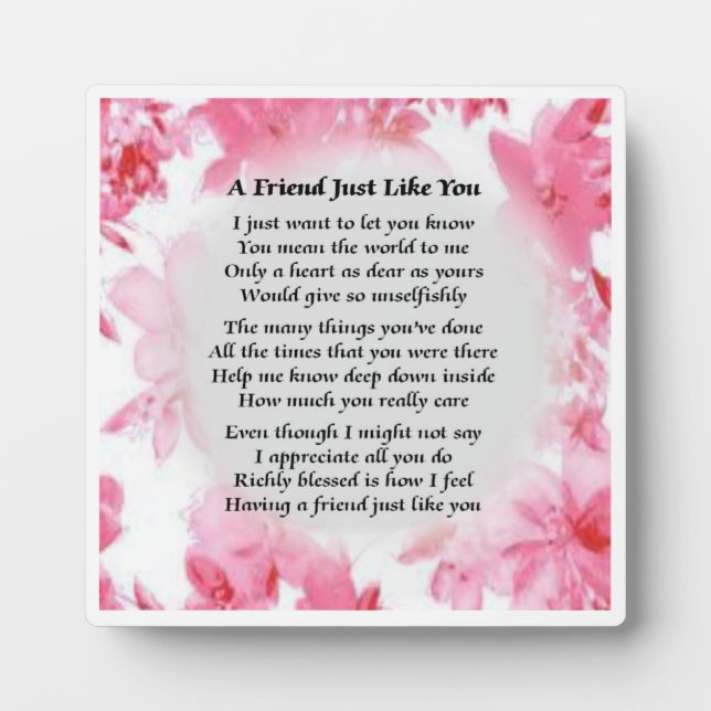 Friend Poem Plaque  -  Pink Floral  Design (Front)