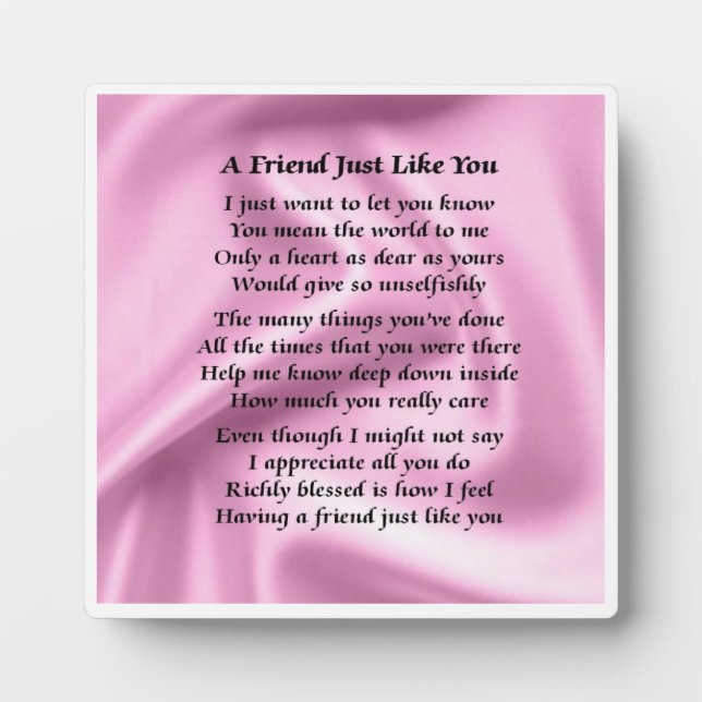 Friend Poem Plaque  -  Pink Silk  Design (Front)