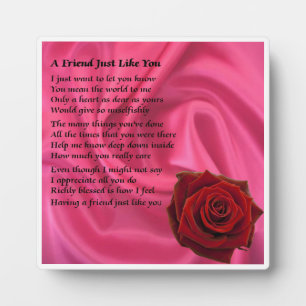 Friend Poem Plaque - Pink Silk & Rose Design