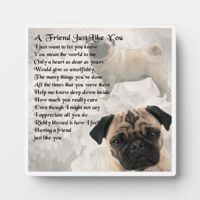 Friend Poem Plaque  -  Pug Dog  Design (Front)