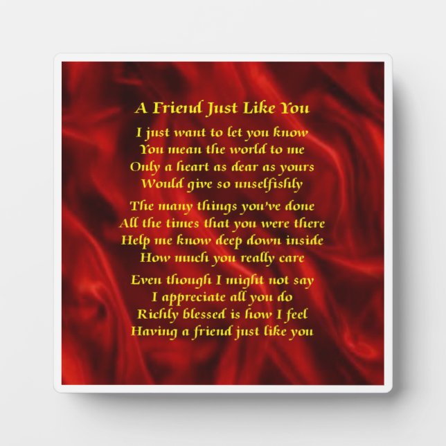 Friend Poem Plaque  -  Red Silk  Design (Front)