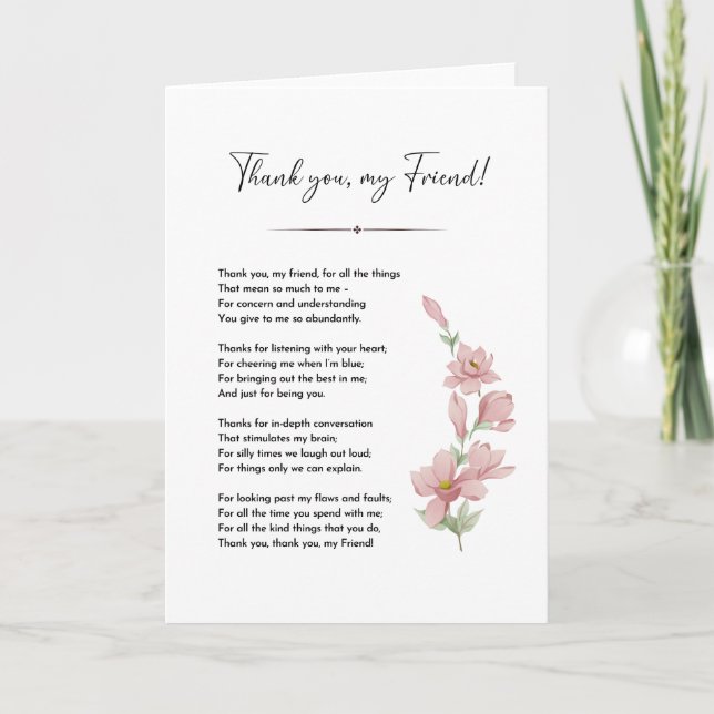 Friend poem, True best friend quote card (Front)
