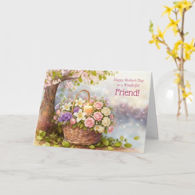 Friend Pretty Mothers Day Basket with Flowers  Card (Yellow Flower)