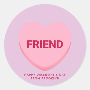 Friend purple pink conversation heart Valentine's Classic Round Sticker
