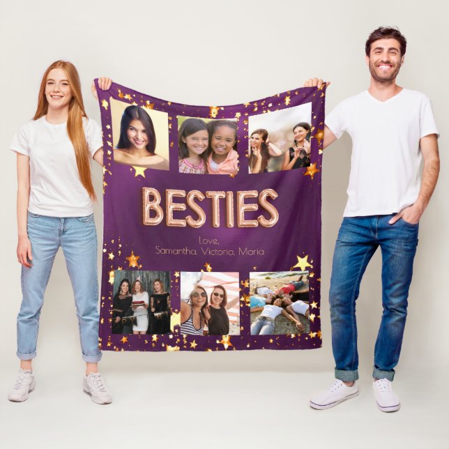 Friend purple rose gold stars photo collage fleece blanket (In Situ)
