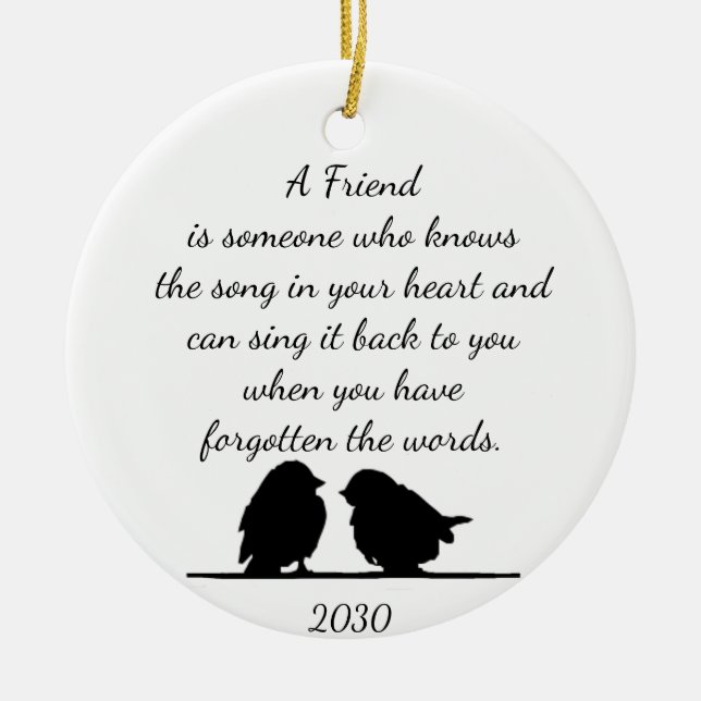 Friend quote Song in your Heart & Birds Ceramic Tree Decoration (Front)