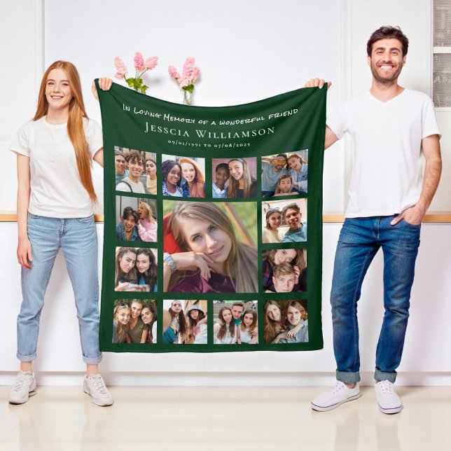 Friend Remembrance Collage Green Fleece Blanket (Creator Uploaded)