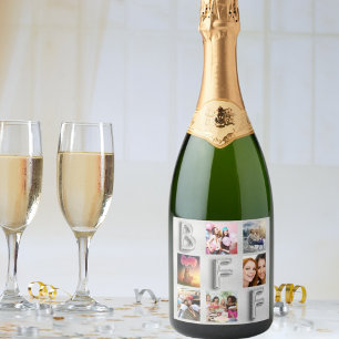 Friend silver photo collage BFF metallic Sparkling Wine Label