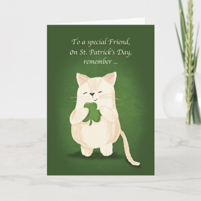 Friend St. Patricks Day Cute Kitten Shamrock Card (Front)
