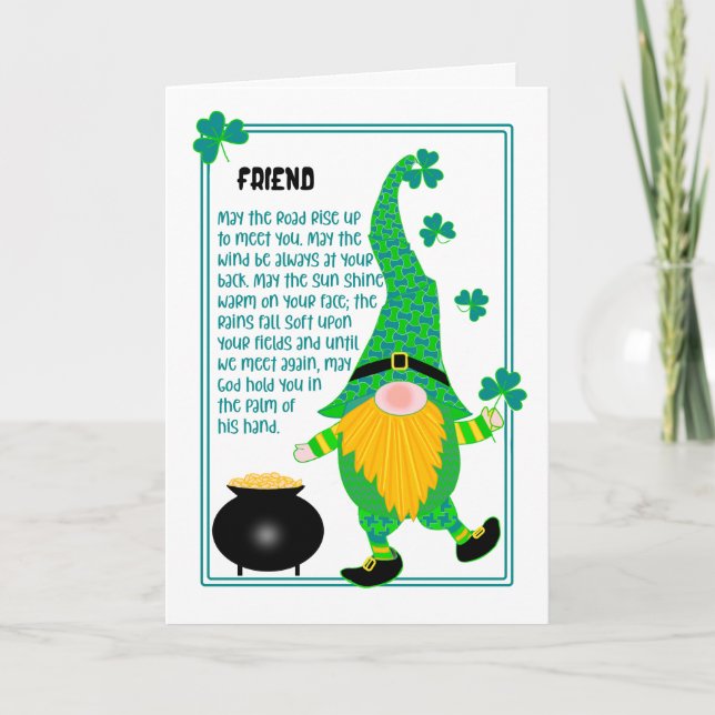 Friend St Patrick's Leprechaun Celtic Prayer Card (Front)
