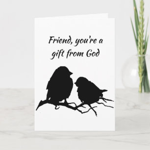 Friend Thank God for you Cute Birds Birthday Card