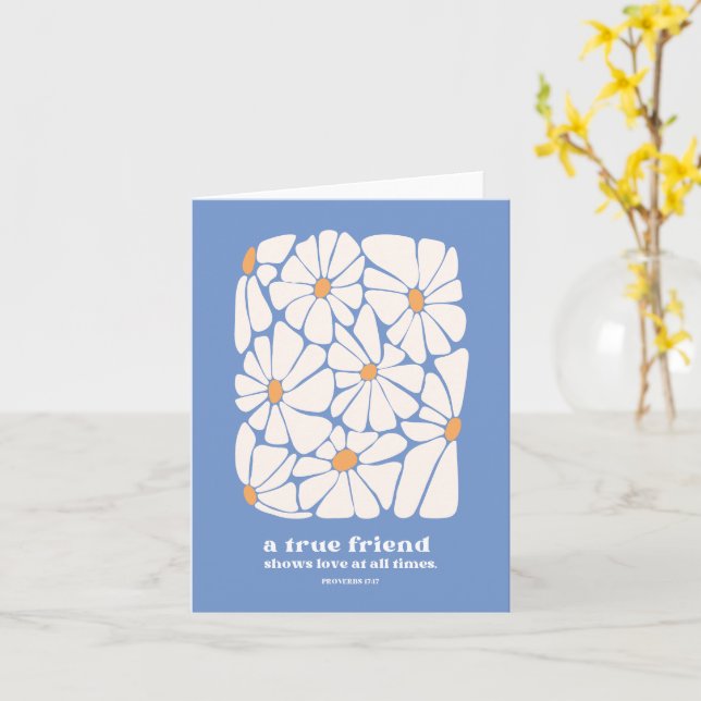 Friend Thank You Daisy Blue Scripture Bible Verse Card (Yellow Flower)
