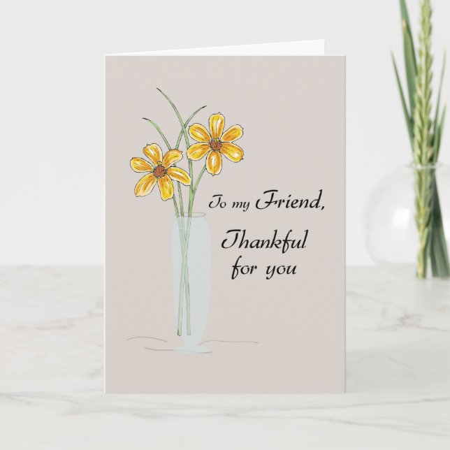 Friend Thank You Two Daisy Flowers in Vase Card (Front)