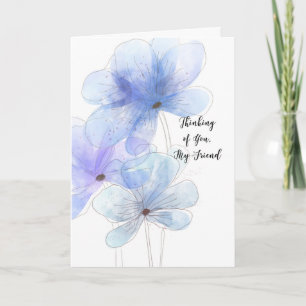 Friend Thinking of You Wispy Soft Blue Flowers Card