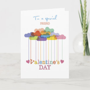 Friend Valentine Rainbow Clouds and Hearts Holiday Card