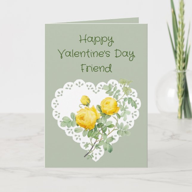 Friend Yellow Rose Garden Flower Valentine Poem Holiday Card (Front)