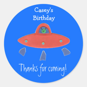 Friendly alien birthday favour label