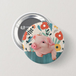 Friendly Baby Pig   Cute Baby Animal 6 Cm Round Badge